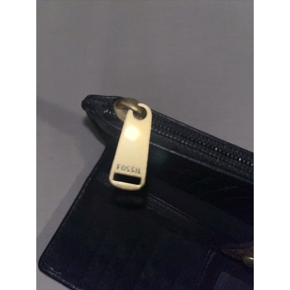 Fossil Leather Wallet Black Brown Clutch Pouch Card Organizer Pebble Bifold - Picture 8 of 11